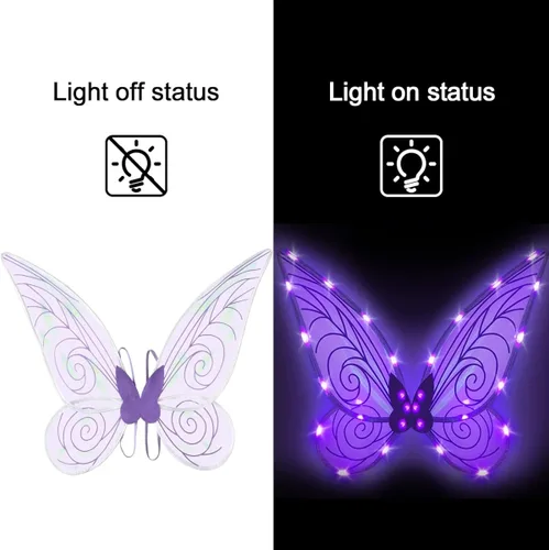 Vista 2 de quescu Alas de hadas iluminadas para adultos, alas de mariposa LED para niñas y mujeres, disfraz de Halloween, regalos para niños