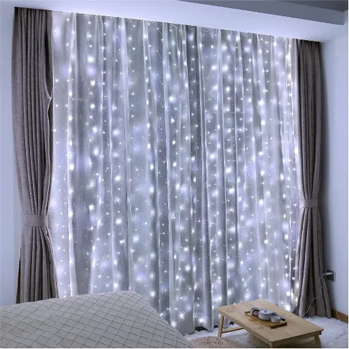 Vista 10 de ZSJWL - Guirnalda de 300 luces LED de hadas para cortina con mando a distancia, 8 modos, 2.9 × 2.9 mt, luz de cadena para cortina con enchufe USB