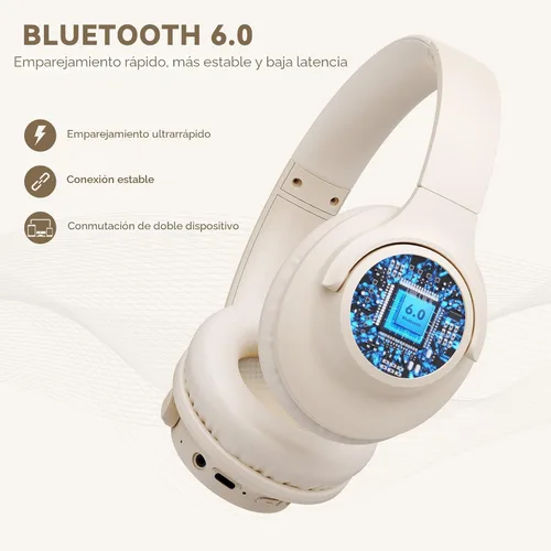 Vista 5 de KVIDIO Auriculares Bluetooth sobre la oreja, 65 horas de reproducción, inalámbricos con micrófono, auriculares ligeros plegables de baja latencia