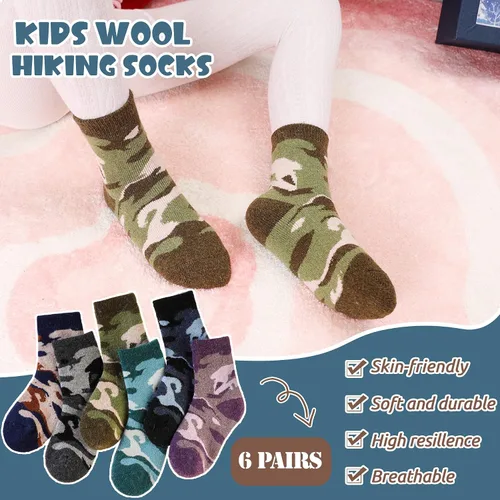 Vista 3 de Calcetines cálidos de lana para niños y niñas calcetines gruesos de invierno térmicos suaves acogedores calcetines de cuello redondo para niños