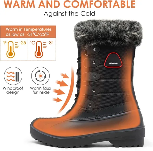 Vista 5 de DREAM PAIRS botas de nieve de invierno para mujer, de media caña, con forro de piel sintética