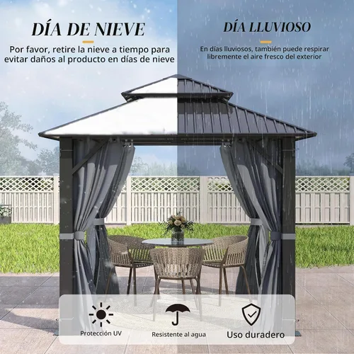 Vista 5 de GARTOO Gazebo de techo rígido para exteriores de 8 x 8 pies con techo doble Negro