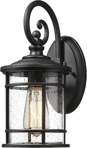 Vista 11 de Emliviar XE229BS BK-WG - Iluminación de pared para exteriores, 1 luz, luz de aluminio de 11.4 pulgadas con vidrio ondulado de agua, XE229BS BK-WG