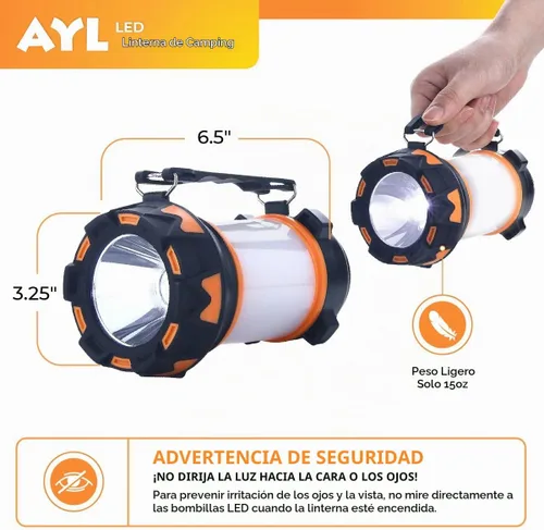 Vista 5 de AYL - Linterna LED de camping recargable, linterna superbrillante con luz de 360 grados, banco de energía, resistente al agua IPX4 para emergencias