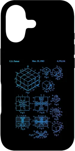 Vista 32 de Carcasa de matemáticas retro para iPhone 16 de cubo de rompecabezas competitivo Rubik Patent Speed Cubing