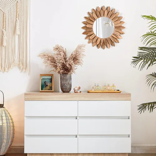 Vista 6 de Emfogo Espejo de Pared de 12 Pulgadas de Madera Rústica Sunburst Espejo Boho Decoración de Pared Decoración del Hogar para Dormitorio Sala de Estar