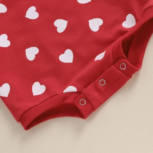 Vista 49 de SOLILOQUY Traje de manga larga con cuello redondo para el primer día de San Valentín para bebé niño y niña, mameluco de corazón de amor
