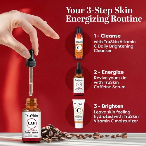 Vista 5 de TruSkin Suero de cafeína para rostro y ojos – Suero energizante de cafeína al 5% con EGCG niacinamida matcha y ginseng – Mejora el aspecto