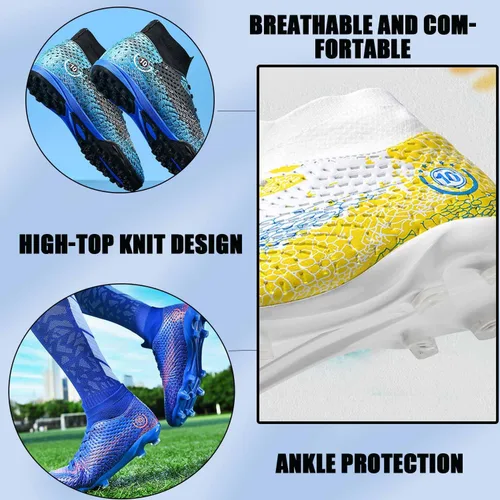 Vista 3 de MEBAMY Botas de fútbol altas unisex Tacos al aire libre Zapatillas deportivas de fútbol de césped Zapatos de fútbol Spikes Indoor Youth AG Fútbol