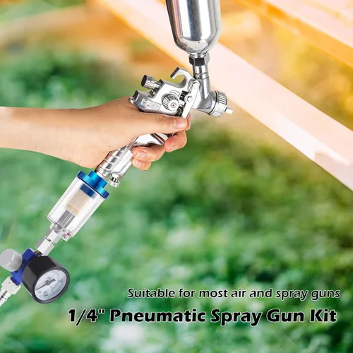 Vista 2 de Kit de regulador de presión de filtro de aire, juego de pistola pulverizadora neumática, filtro compresor de herramienta de aire de 1/4 pulgadas