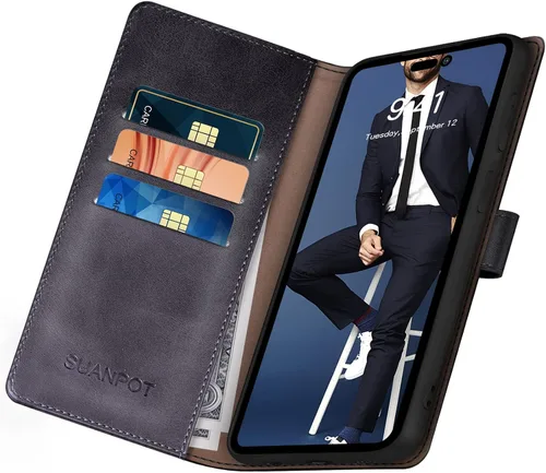 Vista 5 de SUANPOT Funda tipo cartera para iPhone 14 Pro de 6.1 pulgadas con bloqueo RFID, tarjetero y tarjetero, funda protectora de piel sintética con tapa
