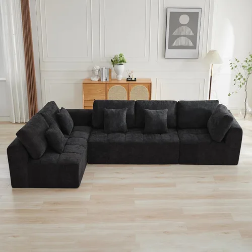 Vista 41 de Sofás seccionales modulares de 110 pulgadas para sala de estar, sofá seccional comprimido sin hueso, sofá de espuma viscoelástica tapizado de 3 Beige