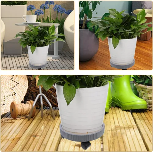 Vista 4 de Kisangel 2pcs Rolling Plant Stand with Wheels, Plastic Flower Pot Mover Reusable round Tray, Floor Protection for Hardwood Surfaces, Supports