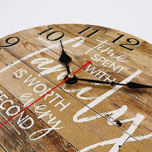 Vista 6 de Lafocuse Reloj de Pared Silencioso Marrón de 12 Pulgadas que Funciona con Pilas, Reloj de Pared Decorativo de Granja Familiar para Decoración
