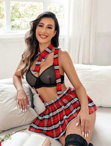 Vista 5 de Avidlove Conjunto de lencería sexy para mujer con corbata y minifalda