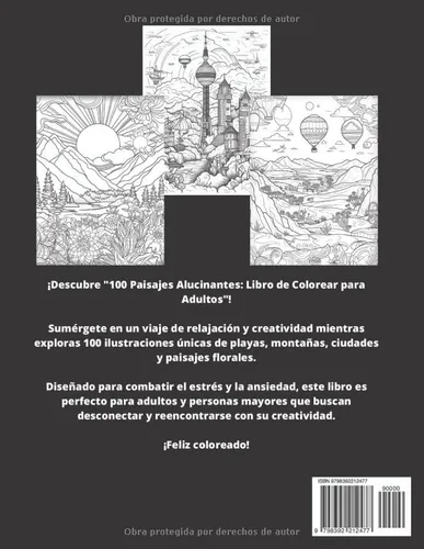 Vista 2 de 100 Paisajes Alucinantes Libro de Colorear para Adultos Ideal para relajarse, personas con ansiedad, personas mayores... (Spanish Edition)