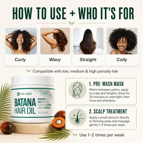 Vista 7 de Vitamo Aceite natural para el crecimiento del cabello Batana 100% orgánico, puro Elaeis Oleifera, prensado en frío para máxima potencia, tratamiento