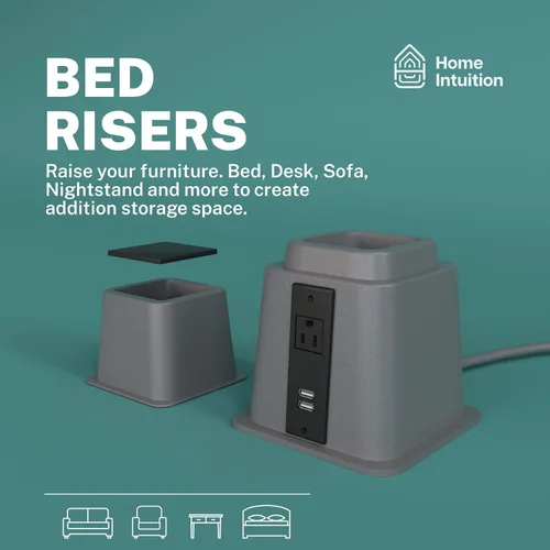 Vista 2 de Home Intuition Elevadores de cama ajustables resistentes de 3, 5 u 8 pulgadas, paquete de 4 unidades (gris con USB)