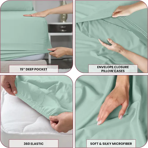 Vista 41 de LUX Décor - Juego de sábanas Twin de microfibra ultrasuave de 3 piezas con sábana encimera, sábana bajera de 16 pulgadas de profundidad y funda
