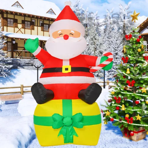 Vista 3 de COMIN Inflables de Navidad de 7 pies para decoración al aire libre, Papá Noel inflable con LED integrados para Navidad, interiores y exteriores
