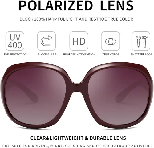 Vista 2 de Gafas de sol polarizadas de gran tamaño para mujer, gafas de sol clásicas de moda, para mujer