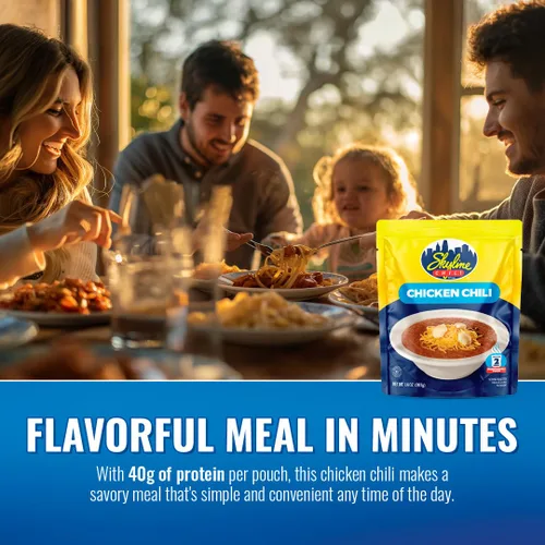Vista 5 de Skyline Chili Chile de pollo – Auténtica receta estilo Cincinnati en bolsas para microondas – Perfecto para conos de queso, perros calientes
