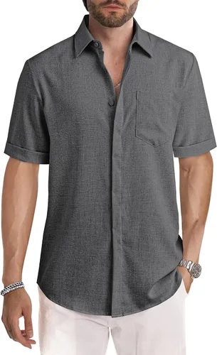 Vista 170 de JMIERR Camisas de vestir a rayas con botones y manga corta para hombre