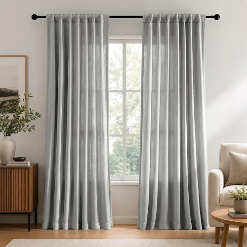 Vista 32 de Deconovo Cortinas traslúcidas filtrantes de luz de 96 in de largo para sala Beige/Flor de vid/Ojal