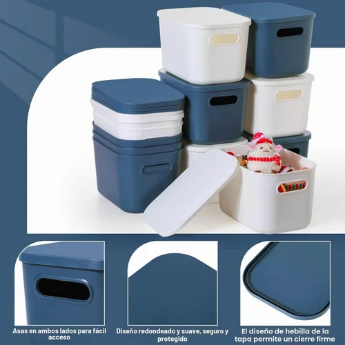 Vista 3 de Thyle Paquete de 12 cubos de almacenamiento de plástico azul y blanco