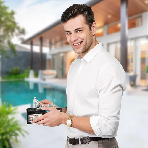 Vista 5 de Cartera para hombre Cartera delgada de piel auténtica con RFID Regalo para hombres empaquetado en elegante caja de regalo