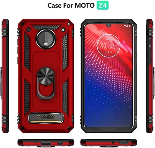 Vista 9 de Funda de grado militar para Motorola Moto Z4, Moto Z4 Play Case 360 Metal giratorio anillo soporte soporte magnético para coche Armadura resistente