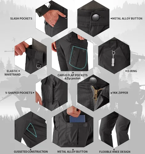 Vista 6 de URBEST Pantalones tácticos Ripstop para hombre, pantalones cargo resistentes al agua, pantalones de trabajo ligeros para senderismo al aire libre