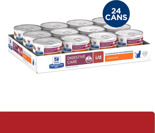 Vista 3 de Hill's Prescription Diet i/d Digestive Care with Chicken Wet Cat Food, dieta veterinaria, latas de 5.5 onzas, paquete de 24