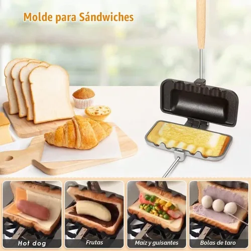 Vista 2 de Sartén para sándwiches de doble cara, antiadherente, plegable, para pan, tostada, desayuno, panqueques, herramientas de cocina
