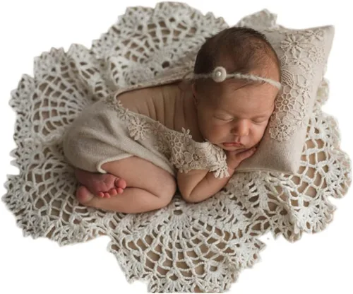 Vista 7 de Accesorios de fotografía para bebé, tapete de envoltura para recién nacido, almohada para sesión de fotos con alfombrilla de encaje para sesión
