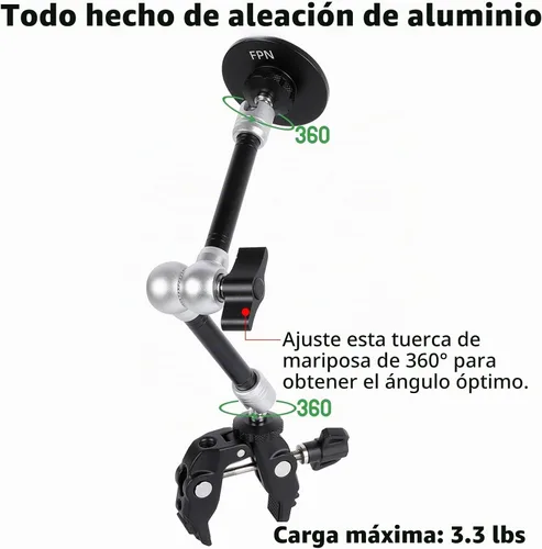 Vista 3 de Soporte magnético para teléfono totalmente metálico con súper abrazadera y brazo largo de 10 pulgadas para Magsafe, soporte ajustable para espejo