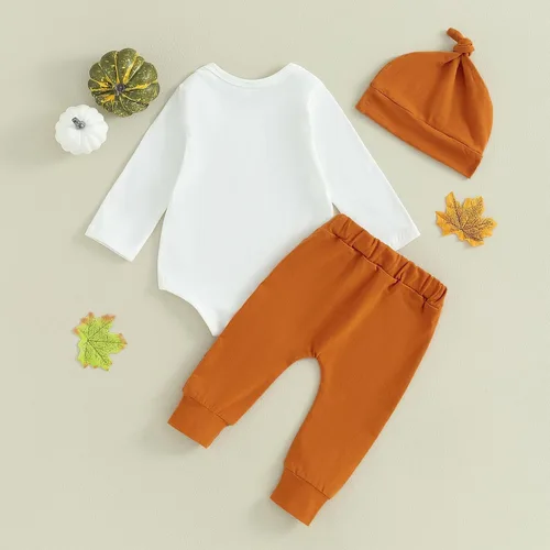 Vista 3 de My First Thanksgiving - Conjunto de manga larga con estampado de pavo para bebé niña y niño, pantalones deportivos para recién nacidos, trajes