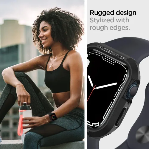 Vista 4 de Spigen Rugged Armor - Carcasa diseñada para Apple Watch Series SE3/9/8/SE2/7/6/SE/5/4 45mm/44mm, cubierta duradera de TPU - Negro Para Apple Watch
