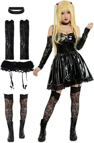 Vista 2 de Haikyuu - Vestido gótico para mujer con medias ligas, gargantilla, gótico, disfraz de cosplay para Halloween