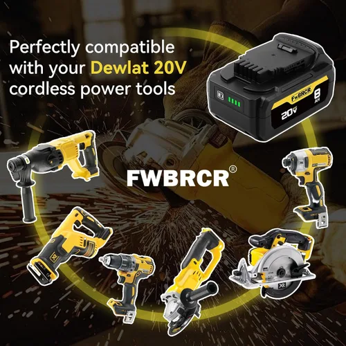 Vista 7 de 8.0Ah 20 voltios de repuesto para batería Dewalt 20V Max compatible con baterías Dewalt DCB200 DCB204 DCB206 DCB201 DCB203 DCB181 DCB180 paquete de 2