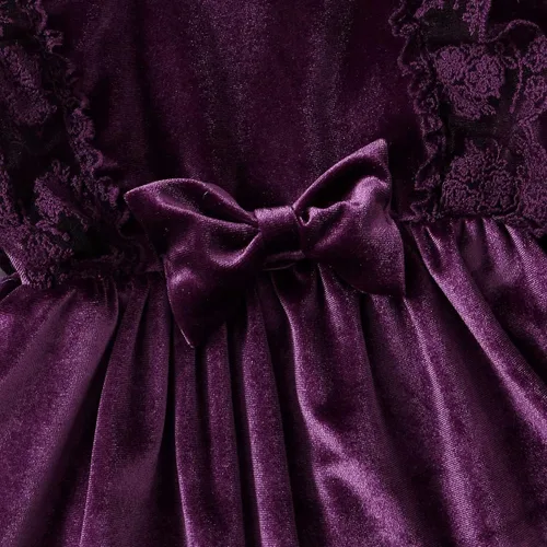 Vista 5 de IDOPIP Vestido de tutú de terciopelo para niñas pequeñas de manga larga de princesa Navidad cumpleaños boda para otoño invierno