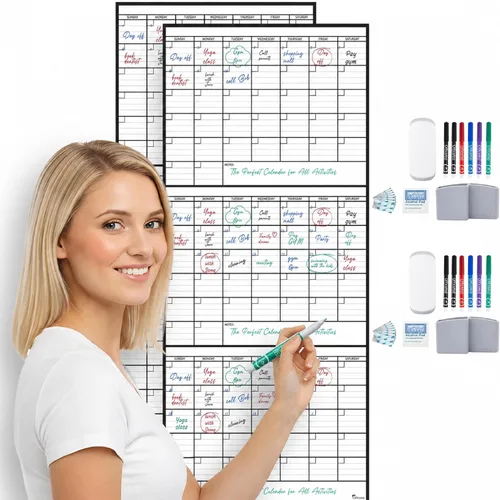 Vista 17 de (2 PK) Pequeño Calendario de Borrado en Seco para Pared, 17x26 Pulgadas, Pequeño Calendario de Pared Borrable, Pizarra Blanca para Oficina, Hogar