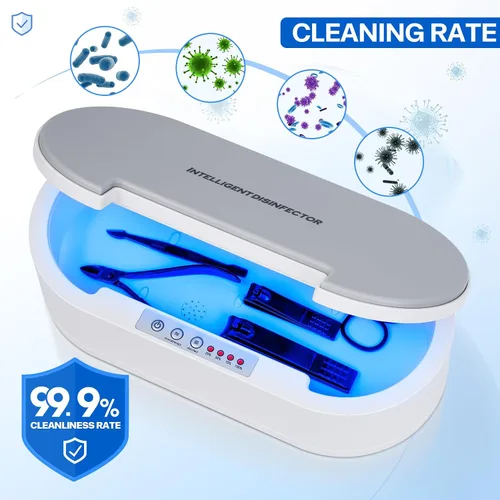 Vista 6 de Caja de limpieza de uñas, con carga USB portátil de luz azul Efficient Health Protection For Manicure Beauty Barber Salon Tools, Jewelry, Glasses