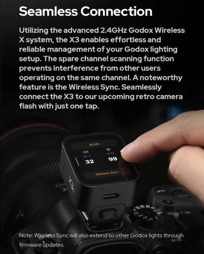 Vista 6 de Godox X3-S Disparador de flash inalámbrico 2.4G TTL HSS para Sony OLED touchscreen, built-in battery with quick charge, Bluetooth app control, 16