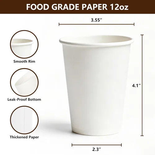Vista 3 de TashiBox Vasos de papel para bebidas calientes blancas de 12 onzas, 120 unidades, tazas de café de papel desechables