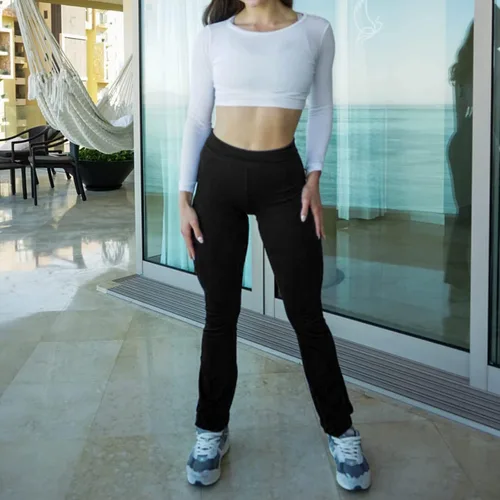 Vista 7 de XIAOBU Leggings de corte de bota para mujer, cintura alta, elásticos, ajustados, acampanados, pantalones de yoga, lisos, acanalados, sin costuras