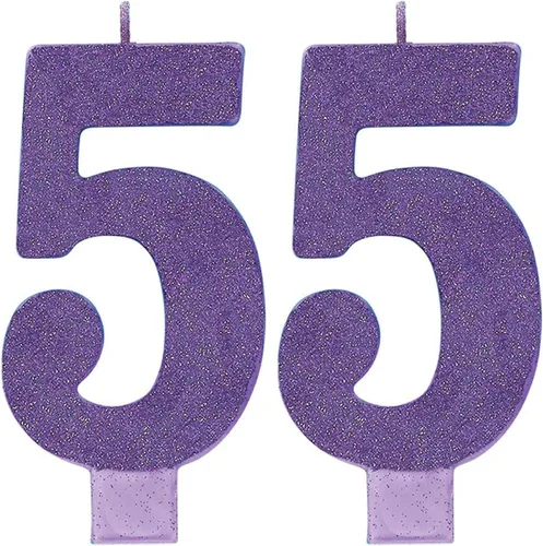 Vista 2 de Amscan #5 Vela de cumpleaños grande con purpurina Morado Suministros para fiestas 1 pieza