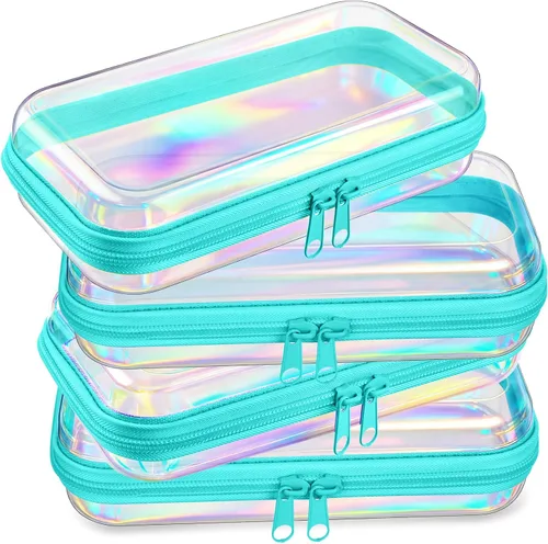 Vista 13 de Hoolerry 4 piezas de estuches rígidos transparentes con cremallera, bolsas de maquillaje, estuche de plástico para lápices, contenedores de caja