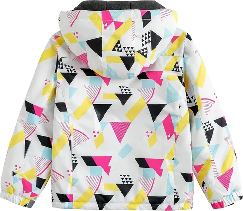 Vista 2 de Simplee Kids Chaqueta de esquí impermeable para niñas, abrigo de invierno colorido con capucha
