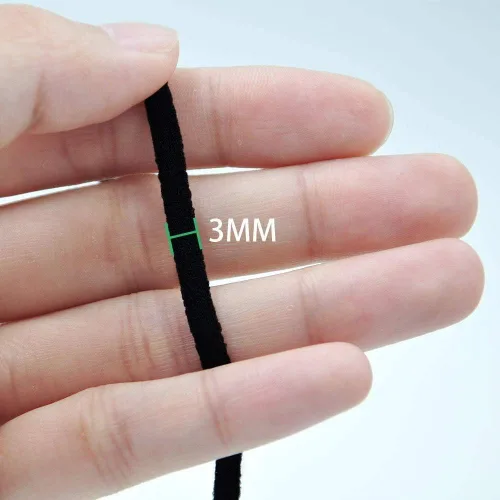 Vista 2 de Bandas elásticas de 1/8 pulgadas para coser - Cuerda elástica para máscaras, 100 yardas Negro